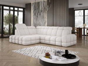 DOMO HOME Hoekbank Tollo Wit Anthology-stof Linkerkant 302x217x105 cm, L-vorm bank met slaapfunctie, bedlade 120x85x17 cm, elektrisch verstelbaar