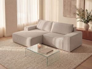 Unique Pequeño sofá rinconera izquierda de pana color beige AMELIA