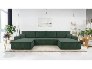 AX LIVING Cedria donkergroene hoekbank U vorm 389 cm met slaapfunctie