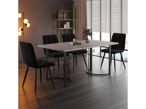 Merax Eetkamerset, tafel 140×80×75 cm met 4 stoelen, MDF+metaal+fluweel, zwart+grijs