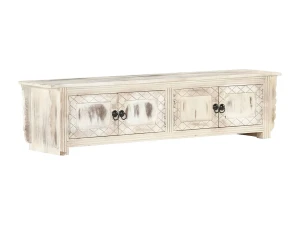 vidaxl Mueble de TV de madera maciza de mango blanco 140x30x35 cm