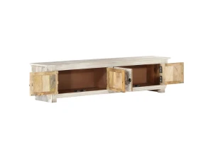 vidaxl Mueble de TV de madera maciza de mango blanco 140x30x35 cm