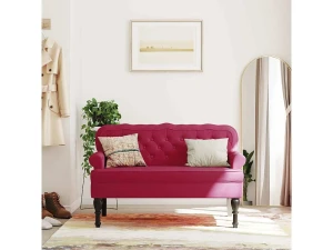vidaxl Banco con respaldo terciopelo rojo tinto 119,5x64,5x75 cm