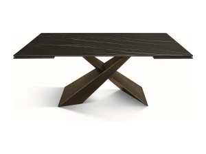 Mesa de vitrocerâmica preta dourada, pés de metal bronze 180x90-260x90cm - FIGARI