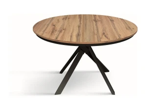Mesa redonda de carvalho rústico, pernas de metal antracite 120-170cm - PANTELLERIA