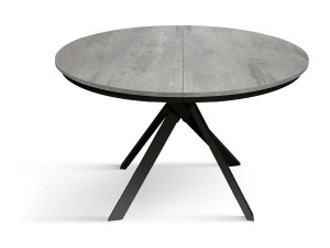Cementgrijze ronde tafel, antraciet metalen poten 120-170cm - PANTELLERIA