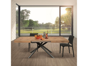 Houten tafel, eiken effect, antraciet onderstel, lengte 160x90-240x90cm - CARRARA