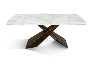 Mesa em vitrocerâmica branca, pernas em metal bronze 180x90-260x90cm - FIGARI
