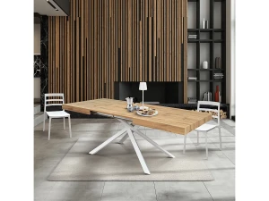 Mesa de madeira, acabamento em carvalho, base branca, extensível 160x90 - FORTE DEI MARMI