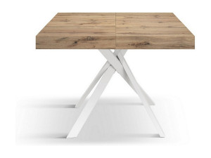 Rustieke eikenhouten tafel, witte metalen poten 95x90-145x90cm - FORTE DEI MARMI