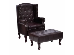 vidaxl Sillón con reposapiés cuero sintético marrón oscuro