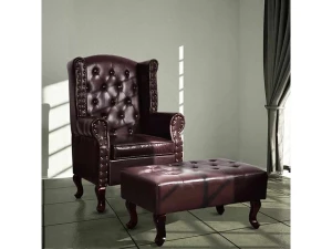 vidaxl Sillón con reposapiés cuero sintético marrón oscuro
