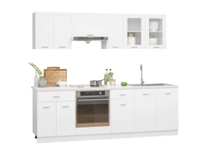 vidaxl 8 pcs conjunto armários de cozinha derivados de madeira Lyon branco