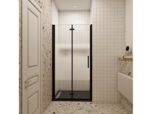 Aica 70x185cm Douchedeur vouwdeur, niche douchedeur, 6mm nano veiligheidsglas,ondoorzichtige matte middenstrook,Mat Zwart Profiel