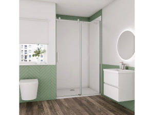 Aica 155x195cm Schuifbare douchedeur,6mm helder glas,hoogwaardige aluminium profielen,Chroom
