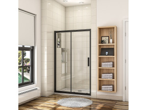 Aica 160x195 cm douchescherm,schuifdeur,douchedeur,8 mm NANO GLAS zwart,Met bufferstrook