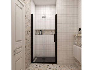 Aica 70x195cm Douchedeur vouwdeur,niche douchedeur,6mm Helder Veiligheidsglas Easyclean,Mat Zwart Profiel