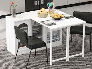 ModernLuxe Centrale keukeneiland - met draaibaar uitklapbaar bord - met glazen deuren en opslagruimte - MDF - Wit