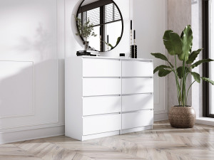 Ladekast met 8 laden: mat wit, 120 x 39 x 101 cm