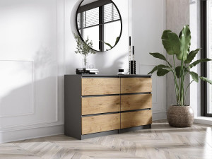 Ladekast met 6 laden: Antraciet / Lancelot Eiken, 120 x 79 x 39 cm