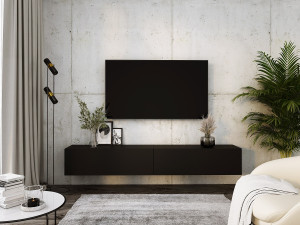 Hangend tv-meubel, (2 x 100) x 34 x 32 cm, matzwart
