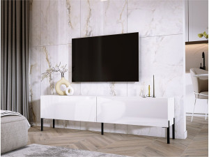 TV-meubel: Mat Wit / Glanzend Wit, zwarte poten, 170 x 52 x 32 cm