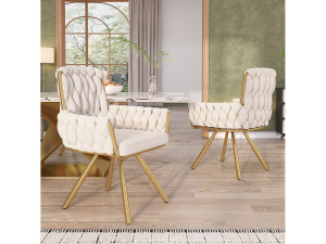 Merax Set van 2 fluwelen draaistoelen - 87 x 50 x 55 cm - Fauteuil met vier metalen poten - Beige