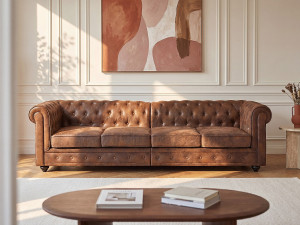 Vente-unique Vierzitsbank in microvezel met verouderd leren uitstraling - CHESTERFIELD