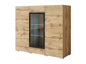 Moderne hoge vitrinekast 120 cm voor woonkamer 3 deuren eik wotan mat