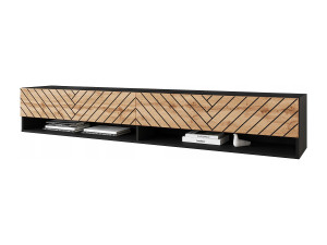 Moderne TV-kast 180 cm – corpus zwart mat, fronten MDF zwart wotan in visgraat, greeploos, staand of hangend