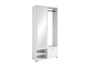 Moderne garderobekast 90 cm hal kast met spiegel planken en roede mat wit