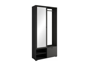 Moderne garderobekast 90 cm hal kast met spiegel planken en roede mat zwart grafiet