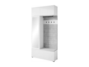 Moderne garderobekast hal kast met spiegel zitje en planken fronten wit glans corpus wit mat