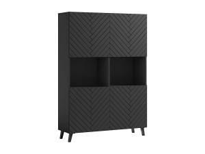 Moderne highboard 160 cm op poten voor woonkamer, zwart grafiet, MDF-fronten in visgraatmotief