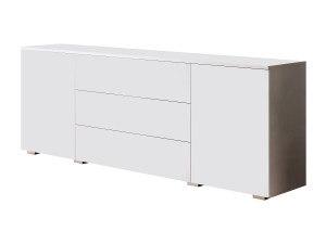 Dressoir 150 cm voor woonkamer – modern met lades en deuren, corpus wit mat en fronten wit hoogglans