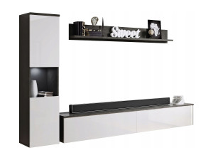 Moderne woonkamerset 3-delig, corpus matera, fronten wit hoogglans, kolomkast en tv-meubel 180 cm