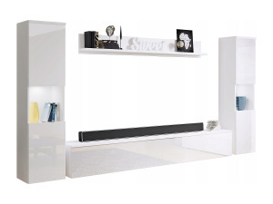 Moderne wandmeubelset 4-delig, corpus wit mat, fronten wit hoogglans, 2 kolomkasten en tv-meubel 180 cm