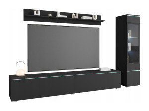 Moderne woonkamer meubelset 3-delig – TV-meubel 180 cm, vitrinekast en plank, zwart grafiet mat, staand of hangend