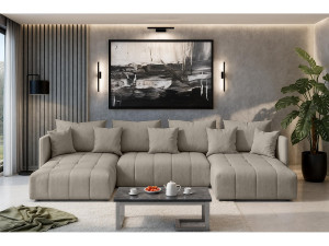 AX LIVING Hoekbank U vorm Veliro 345 cm in Lichtbruin met Bedfunctie