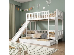 Merax Beliche infantil com cama de rodízio - 90 x 200 cm - com grade de segurança e escorrega - pinho + MDF - branco
