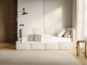 SELSEY Tienerbed met opbergruimte - lichtbeige - rechterkant - CLOUDY