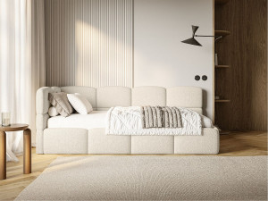 SELSEY Tienerbed met opbergruimte - lichtbeige - linkerzijde - CLOUDY