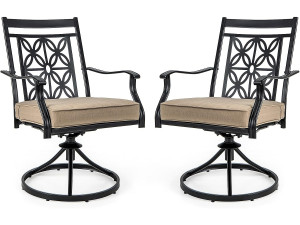 Costway Tuinstoelen 360° draaibaar, set van 2 terrasstoelen met zachte kussens, grote balkonstoelen voor tuin, achtertuin, balkon ZB33557
