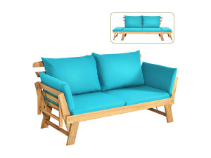 Costway Tuinbank met ligfunctie, tuinbank en inklapbare armleuning, balkonbank van hout, zitbank voor tuin, terras, balkon, turquoise AB93317