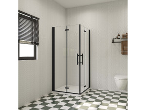Aica 95x95x195cm Douchecabine Vierkant Hoekinstap Draaideur Antikalk Helder Glas Mat Zwart Profiel 6mm Veiligheidsglas Easy Clean