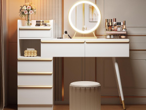 ModernLuxe Kaptafel met LED-verlichting 100 x 41,5 x 102 cm - met 6 lades - uitschuifbaar blad - wit