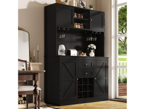 ModernLuxe Keukenbuffet - 4 deuren en 2 laden - Verstelbare planken en wijnrekken - Zwart