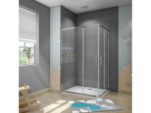 Aica 80x100x185cm Douchecabine met dubbele schuifdeur,6mm ESG veiligheidsglas,profiel van glanzend chroom.
