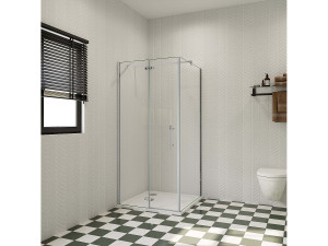 Aica B:90xD:80xH:195cm Douchecabine,draaideur + zijpanelen,6mm helder EasyClean veiligheidsglas,90cm Stabilisatorstang,glanzend chroom profiel.