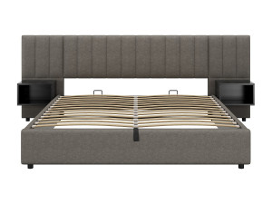 Hauss Spole Tweepersoons opbergbed 180x200 cm – Bed met oorvormige hoofdsteun en 2 opbergvakken, grijs linnen (zonder matras)